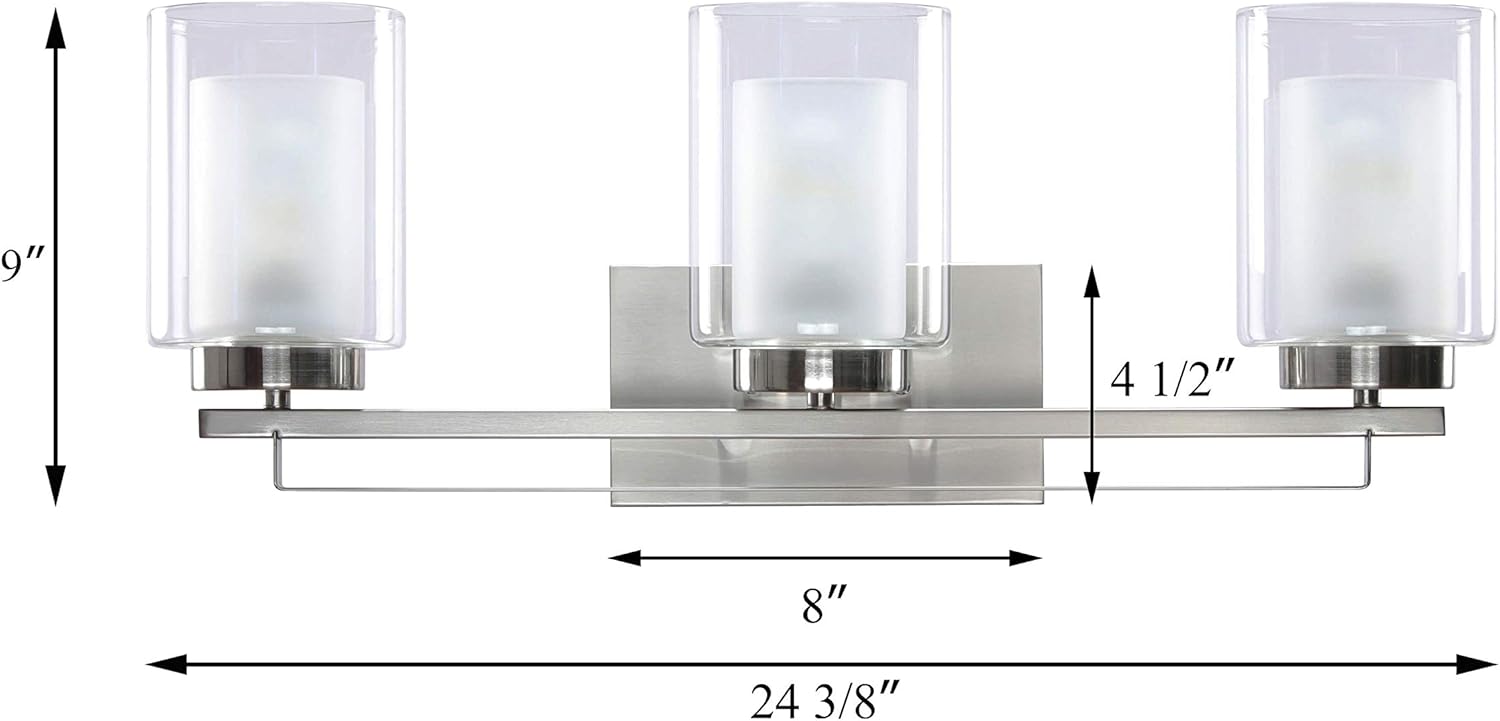 Exсluѕіvе Dіѕсоunt 50% Prісе Wall Light 3 Light Bathroom Vanity Lighting with Dual Glass Shade in Brushed Nickel Indoor Modern Wall Mount Light for Bathroom & Kitchen XiNBEi-Lighting XB-W1195-3-BN