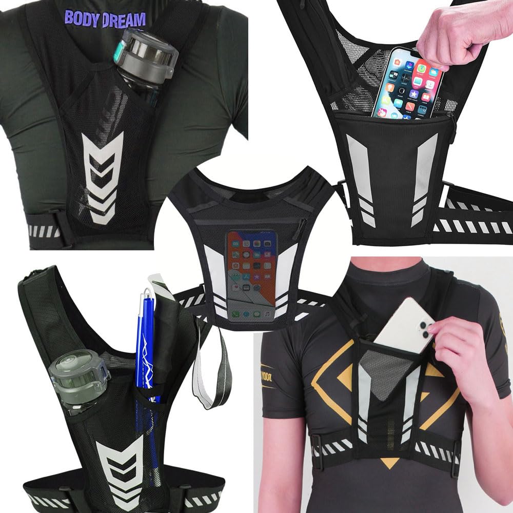 Changyeah Gilet de course, léger, réfléchissant, poche pour téléphone portable, poche de poitrine légère pour téléphone portable, gilet d'hydratation pour la course, le jogging, le cyclisme Changyeah Gilet de course, léger, réfléchissant, poche pour téléphone portable, poche de poitrine légère pour téléphone portable, gilet d'hydratation pour la course, le jogging, le cyclisme