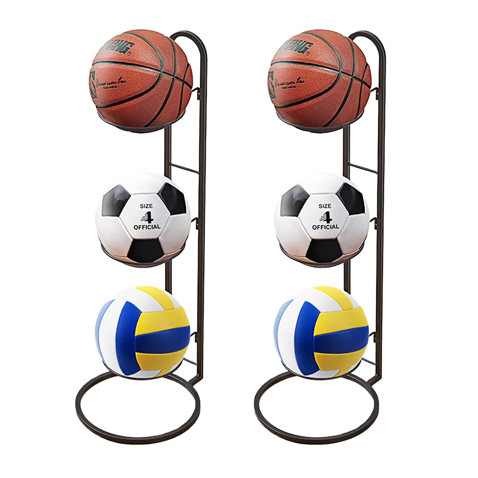 2-teiliges Basketball-Aufbewahrungsregal,Langlebiger 3-stufiger Aufbewahrungshalter For Würfelbälle,Abnehmbarer Garagen-Ball-Organizer,Bodenmontierter Sport-Ausstellungsständer For Volleyball, Fußball
