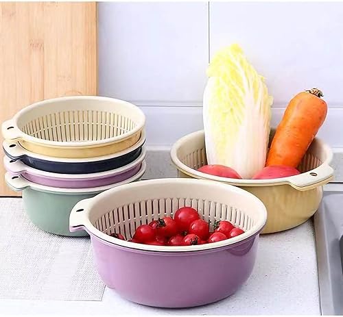 Miniatura 5 de Juego de colador de cocina, colador de doble capa, cesta de lavado de frutas y verduras, cuencos de drenaje para limpieza de lavado, desmontables