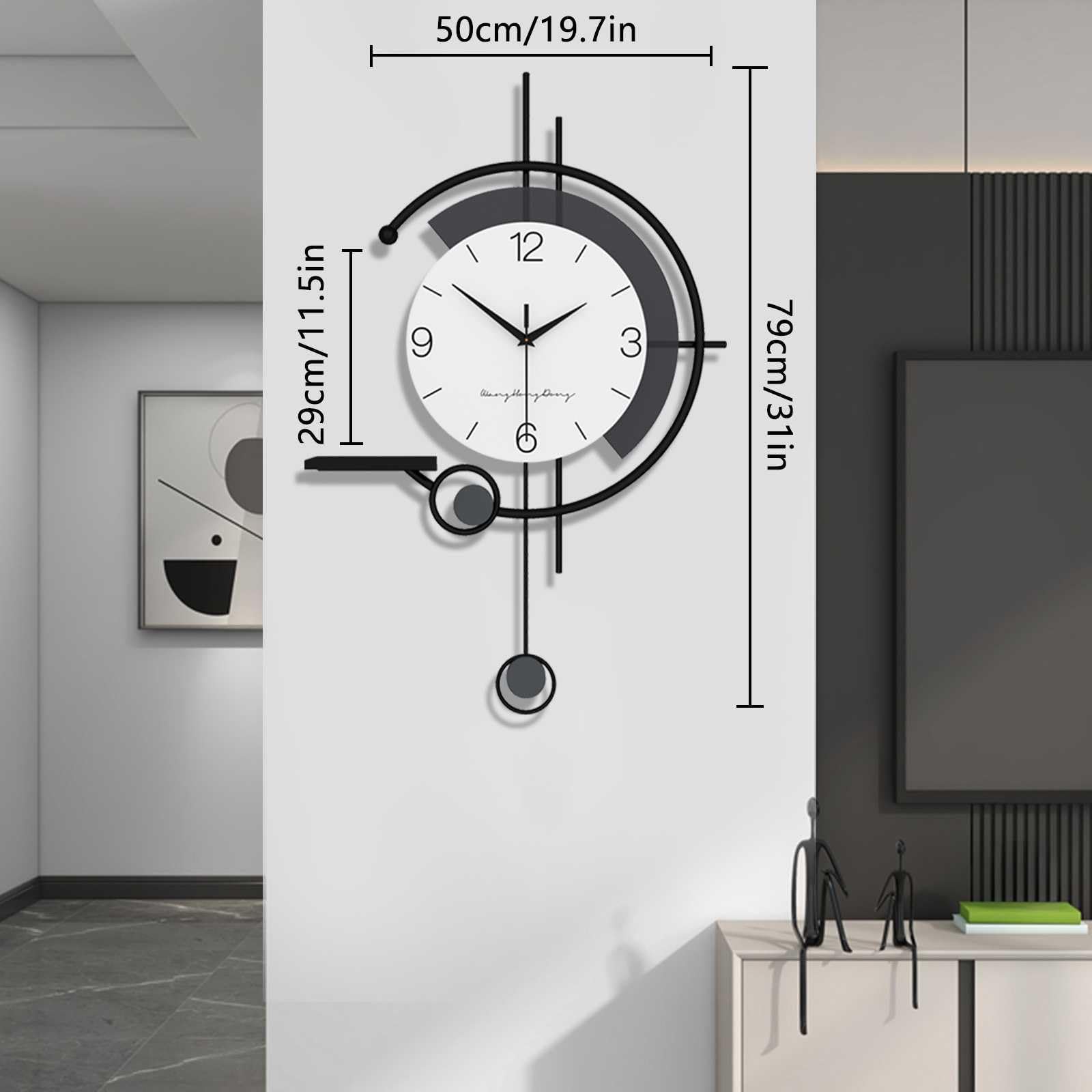 Moderno Orologio da Parete, Grande Creativo Orologio Decorativo Design Silenzioso Orologio da Muro con Tavolo Portaoggetti Semplicità Moda Art Deco per Soggiorno Camera da letto Ufficio Cucina
