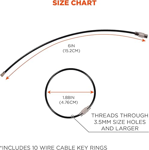 Miniatura 5 de Ergodyne Arsenal 5719 - Llavero de cable de alambre, paquete de 10, color negro