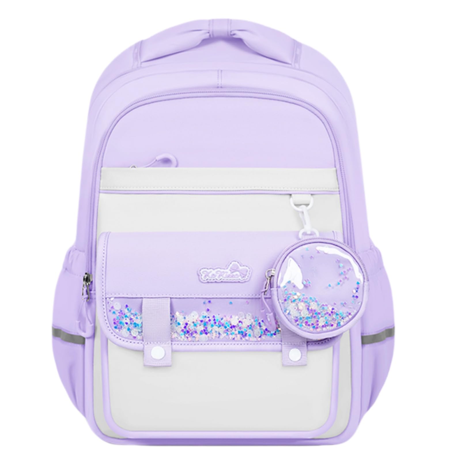 Zaino per bambini per la scuola elementare per ragazze e bambini, grazioso zaino con portamonete scintillante, Viola, L, Classico