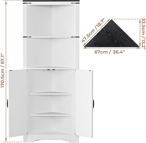 Miniatura 3 de Armario de almacenamiento de baño esquinero alto con puertas de granero, armario de cocina blanco, vitrina de esquina, independiente de 67 pulgadas,