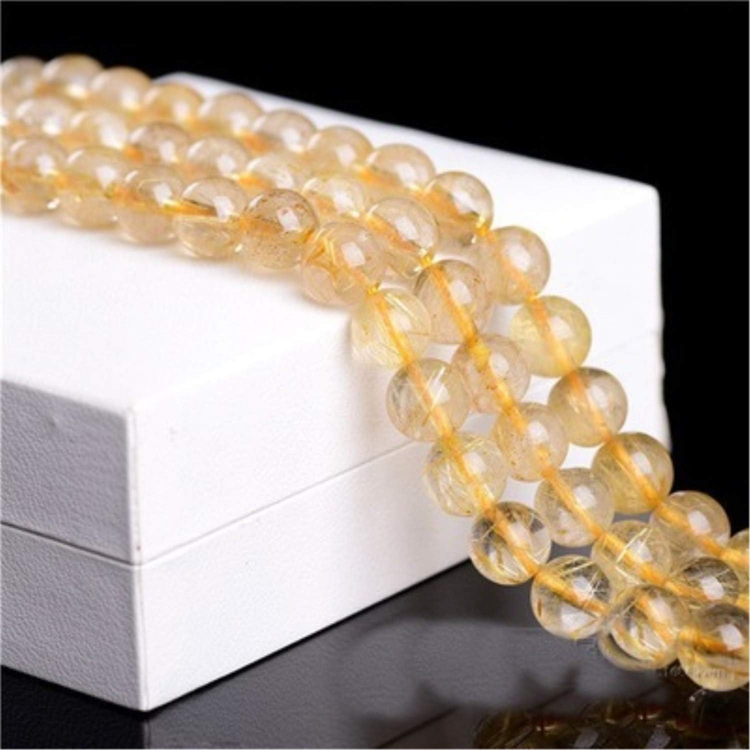 BENCHI 12mm Golden Rutilated Quartz Beads Nature Stone Loose Beads for DIY Jewelry Making Approxi 15.5 inch 30pcs 1 Strand per Bag