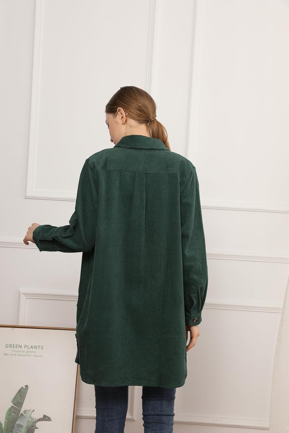 Minibee Women's Corduroy Shirt Coats Long Sleeve Button Down Blouses Tops with Pockets - Image 8