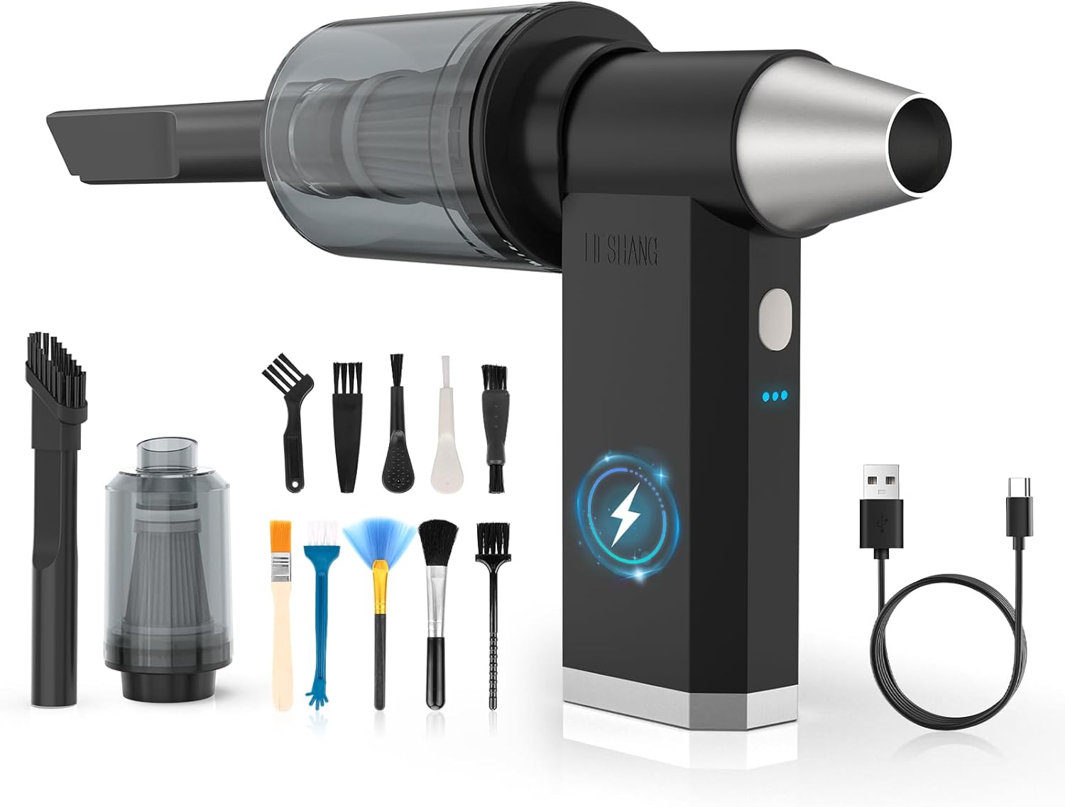 2 in 1 Electric Air Duster and Vacuum,130,000 RPM Powerful Cordless Compressed Air Duster,4 Gear Adjustable Handheld Air Blower,Rechargeable Car Vacuum for Computer,Keyboard,Electronic,Home,Outdoor