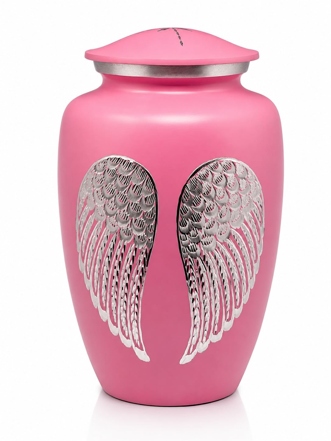 Cremation Urn for Human Ashes, Large Adult Aluminium Memorial Urn with Engraved Angel Wings, Shimmering Silver Blade-Stroke Design, Decorative Funeral Urn for Ashes, Burial or Home Memorial