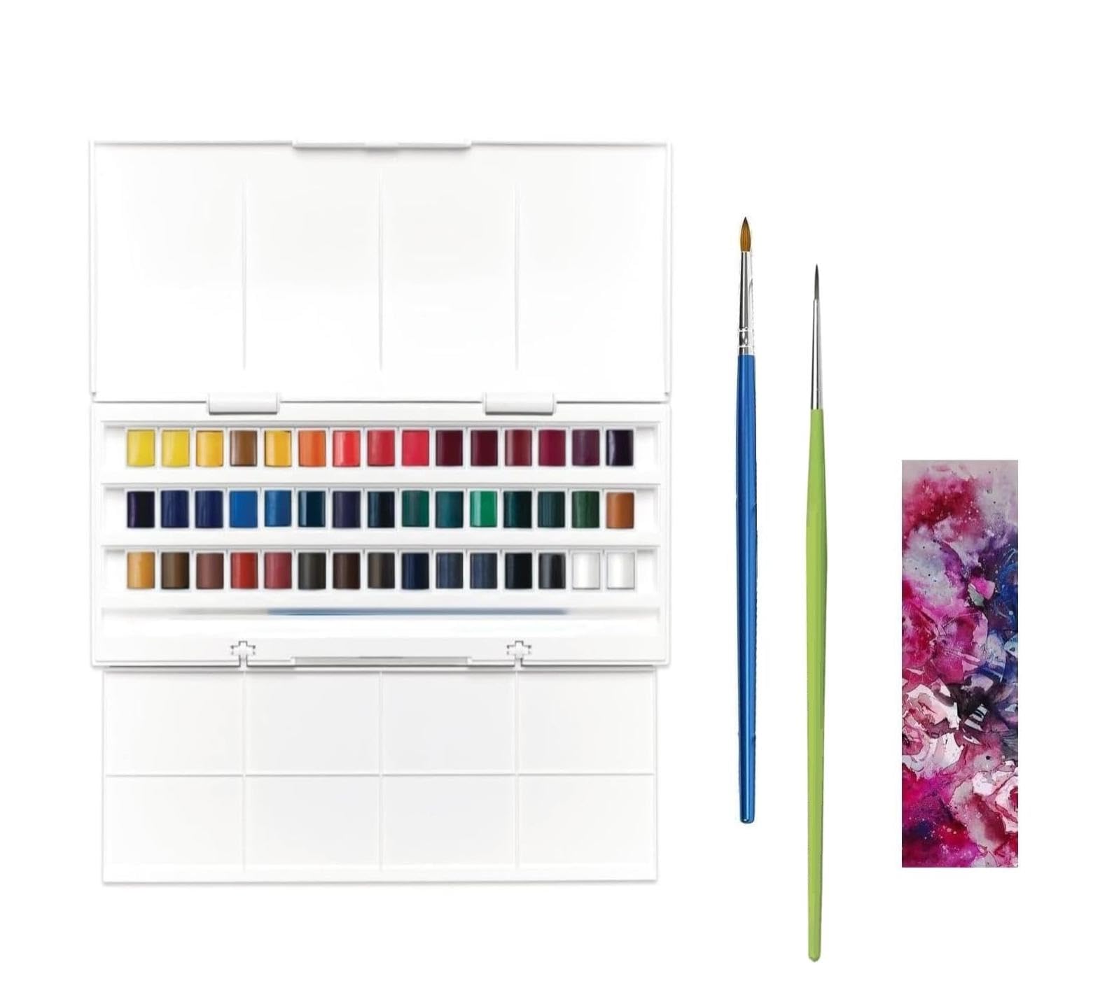 Cotman Winsor & Newton - Acquerello 45 Mezza secchiello e 2 pennelli e 1 carta