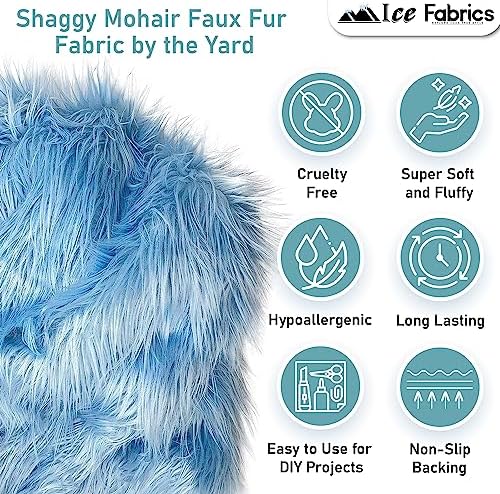 Ice Fabrics Faux Fur Fabric by The Yard - 60 Inches Wide Super Soft and Fluffy Shaggy Mohair Fur Fabric for Costumes, Apparel, Rugs, Pillows, Decorations and More - Black - One Yard