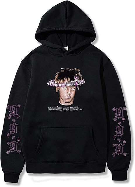 G&F Juice Wrld Print Hoodie Pullover Long Sleeve Hip Hop Hooded Sweatshirt Fashion Casual Streetwear For Adult (Color : Black, Size : S)
