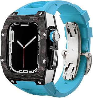 TWRQA Conjunto de pulseira de capa de fibra de carbono de luxo para Apple Watch 8 7 45mm 6 5 4 se 44mm Kit de modificação DIY para iWatch 44mm 45mm (Cor: 10mm Fecho de Ouro, Tamanho: 45mm)