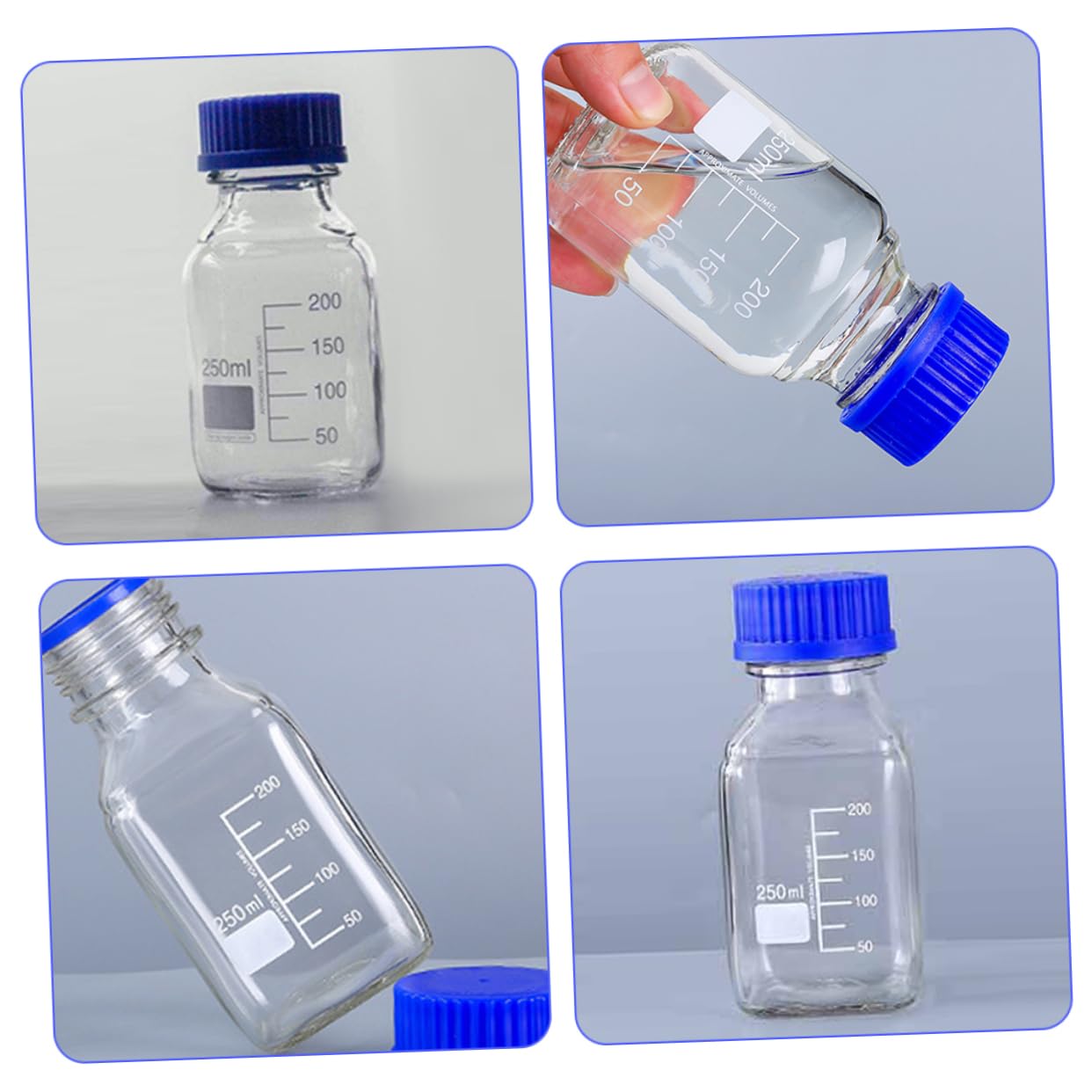 GLEAVI 6pièces Bouteilles Graduées Verre De Flacons De Stockage Réutilisables Pour Laboratoire Avec Couvercle Étanche Pour Réactifs Chimiques Et Échantillons