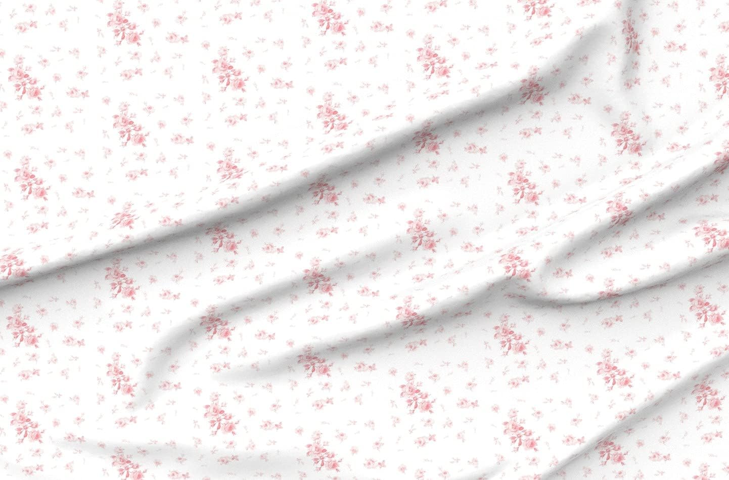 Spoonflower Fabric - Roses Pink Shabby Chic and White Watercolor Flowers Granny Kitschy Printed on Organic Cotton Sateen Fabric by The Yard - Sewing Quilting Apparel Home Decor
