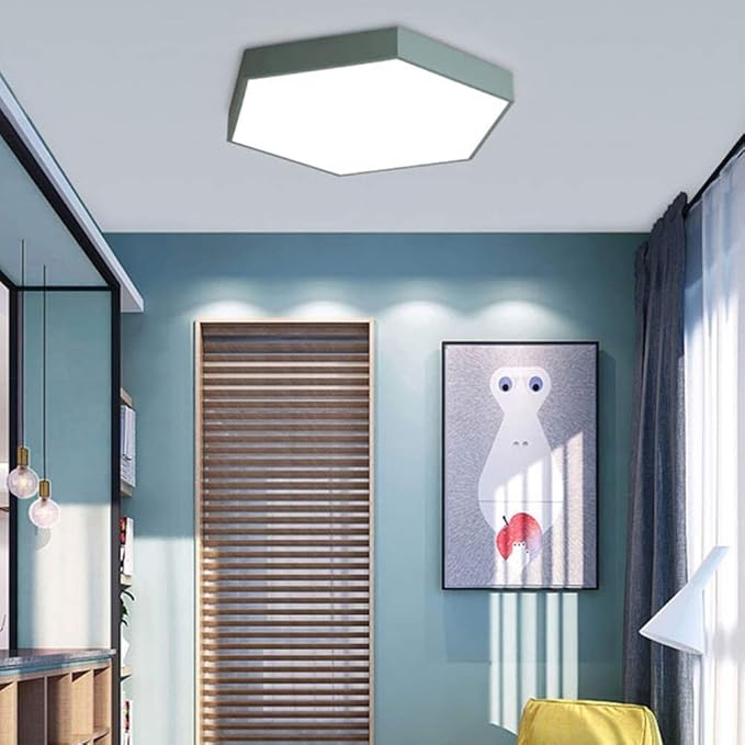 NSXBY Studie Kamer Slaapkamer Lamp, LED Nordic Green Zes Kanten Plafondlamp, Knoppen Kinderkamer Plafondlamp, Creatieve Persoonlijkheid Kamer Lamp-Groen driekleur licht 30cm photo 2