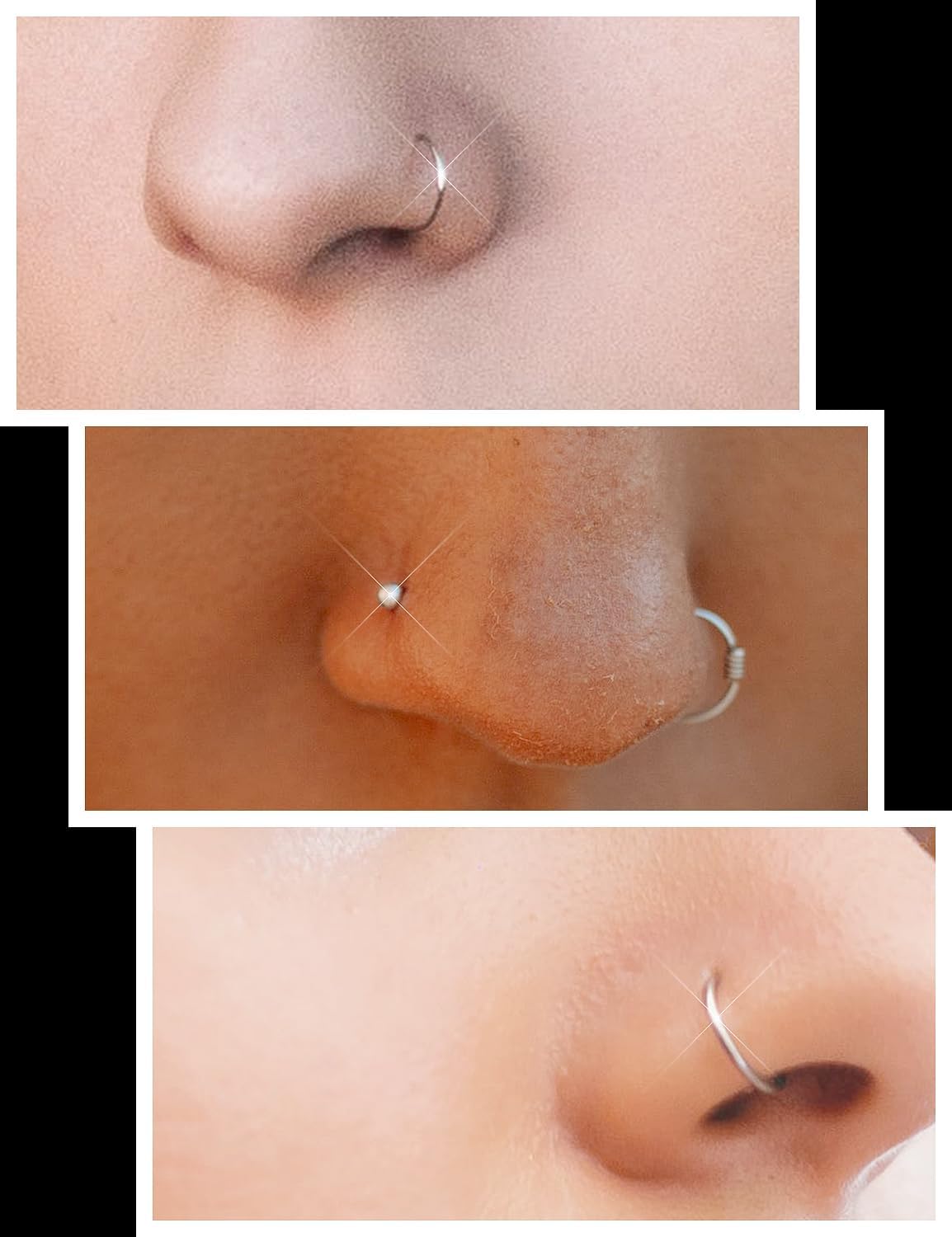 18G 20G 22G Nose Ring Studs Surgical Steel L Shaped Nose Studs Nose Rings Hoop Diamond Heart Cute Hypoallergenic Nostril Piercing Jewelry Silver Rose Gold Black Rainbow Nose Jewelry - Image 3