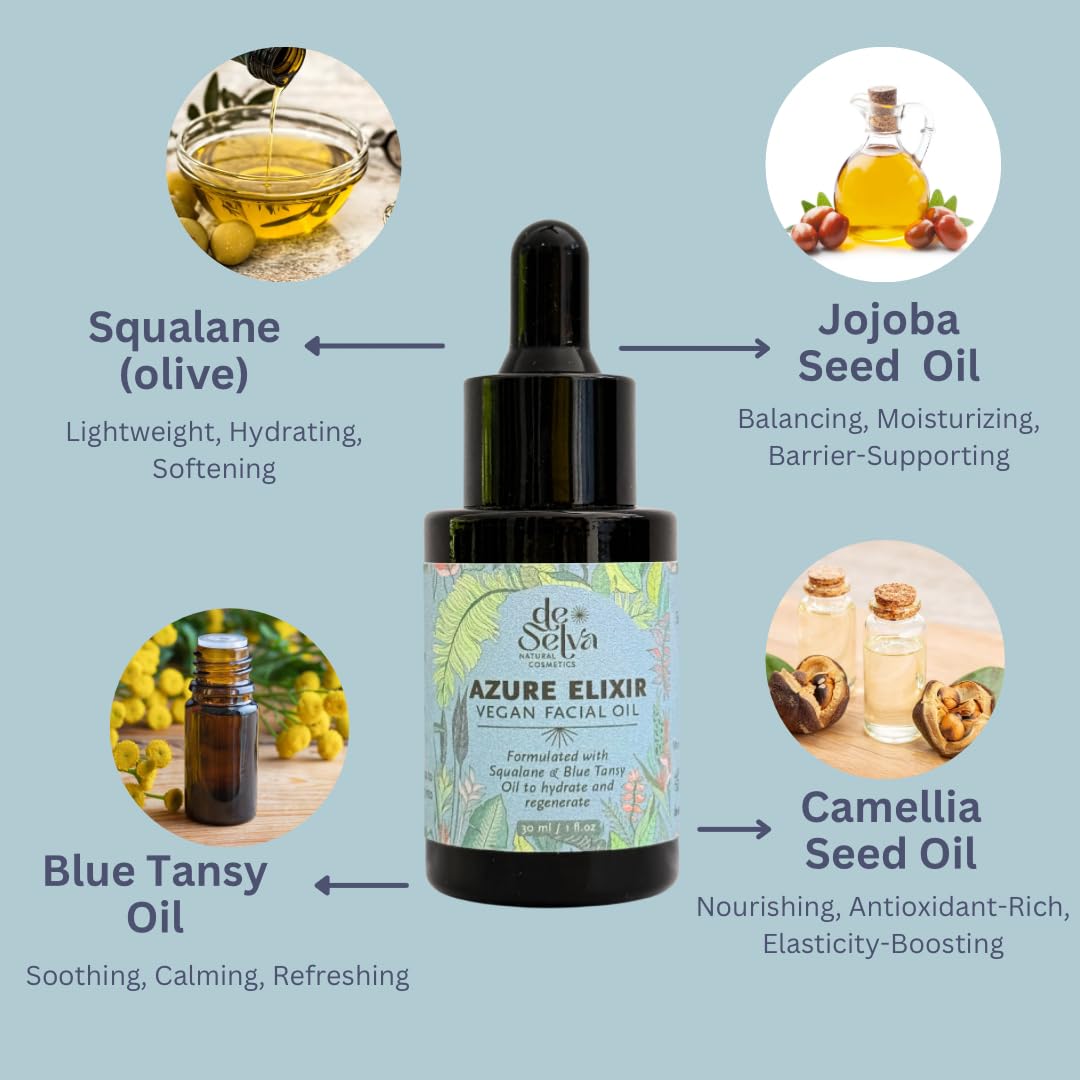 DE SELVA Azure Elixir – Blue Tansy Face Oil with Squalane, Camellia & Jojoba | Hydrating & Soothing Facial Oil for Oily, Combination & Sensitive Skin | Vegan Gifts | 1 oz - Image 2