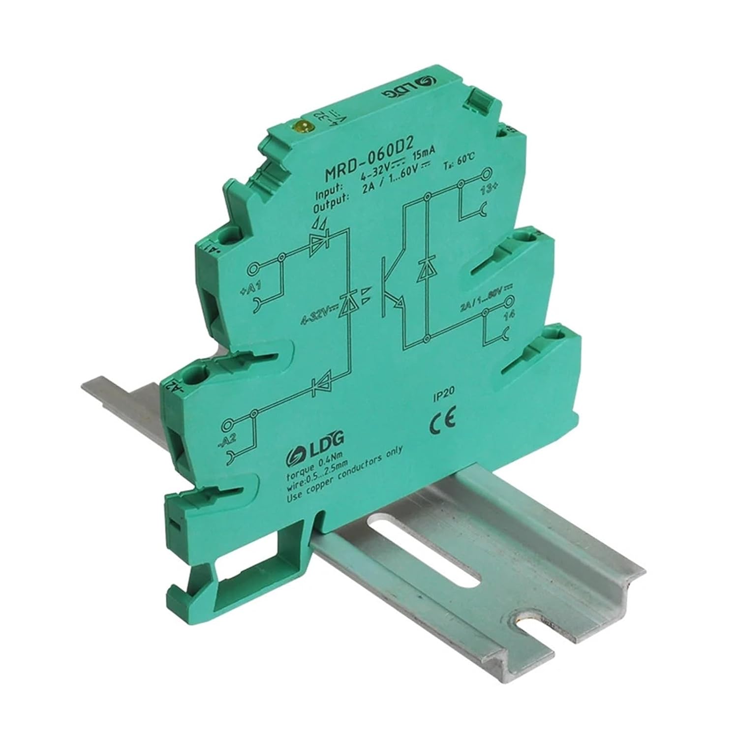 MRD-060D2 Din Rail Solid State Relay 2A Input 5V12V24V32VDC Controlled LED Indication Module Switch Board SSR