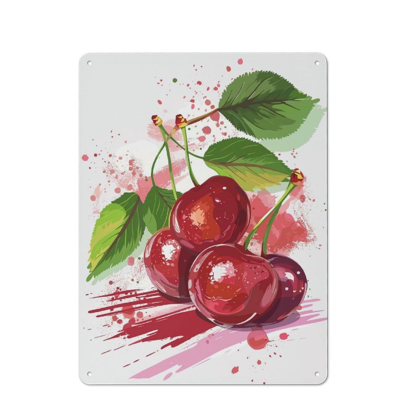 Junmoney Watercolor Cherries Retro Metal Wall Sign 40X30cm With For Living Room Wall, Housewarming Wall Decor For People Furnishing Living Room