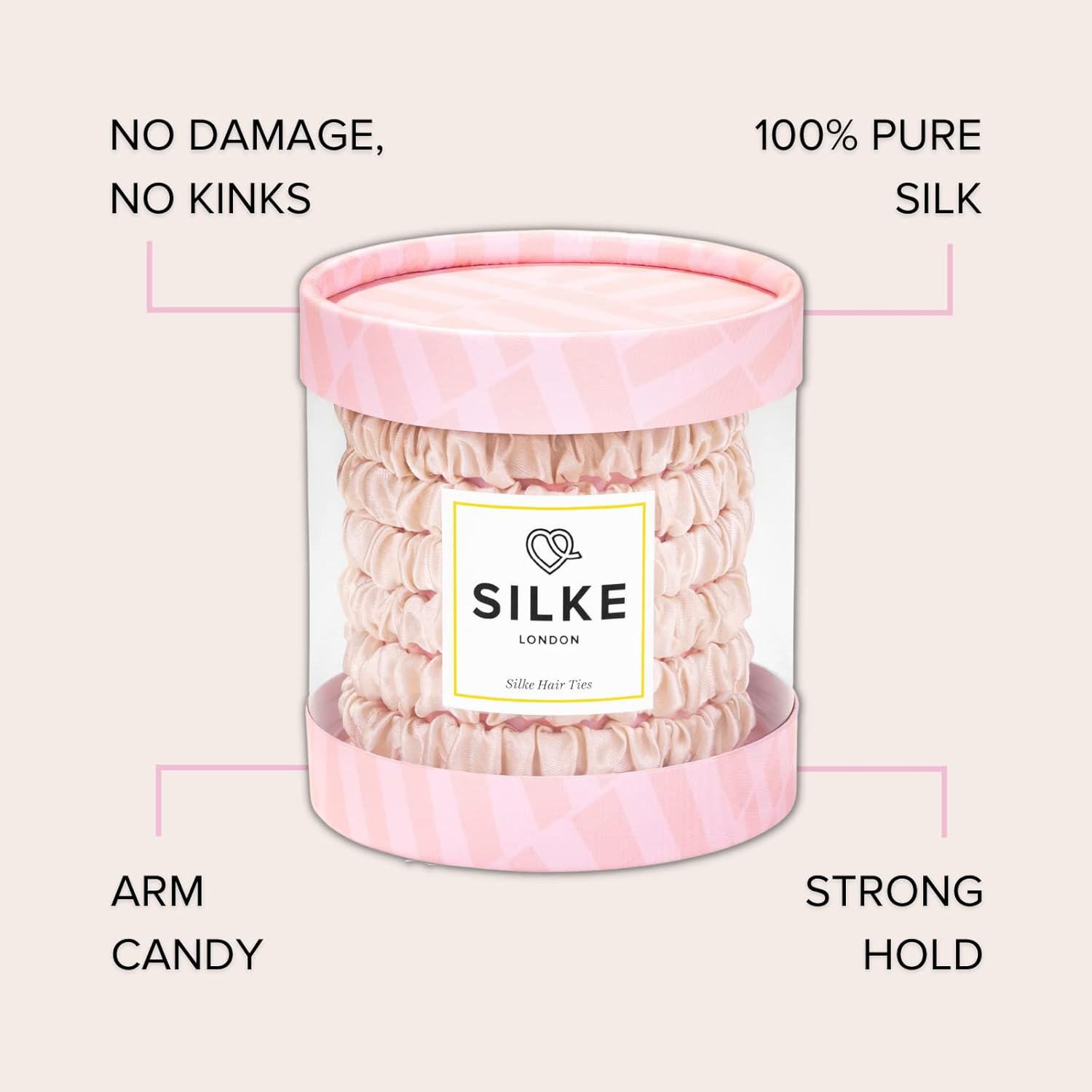 SILKE Hair Ties - Coco | Luxurious 100% Silk Scrunchies (6 Pack) | Gentle on Hair, All Hold, No Damage | For All Hair Types & Styles