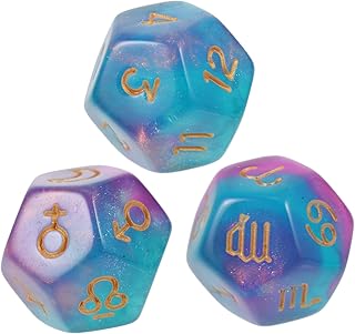 NUSITOU 3 Pçs Dados De Número De Constelação Dados De Constelação De Acrílico Dados De Jogo Dados De Astrologia Mini Brinquedo Dados De Metal Dados Jumbo Adereços De Festa Adereços De
