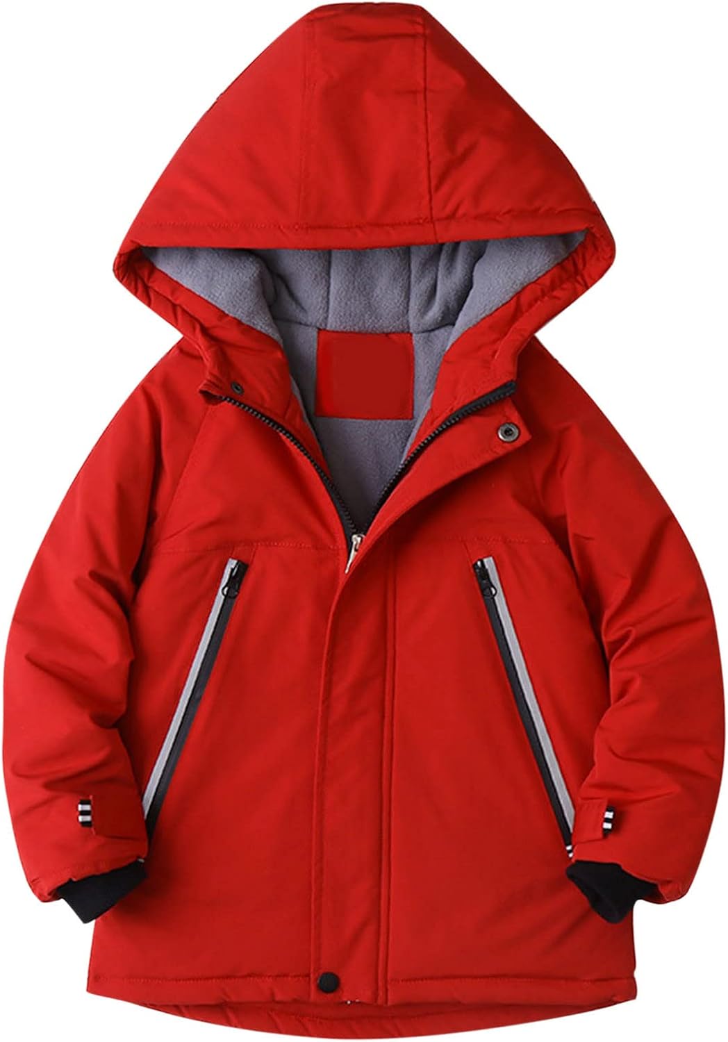 Kids Boys Girls Winter Thicken Coat Hooded Jacket Toddler Windproof Zipper Thick Warm Outwear Long Coat (Red, 13-14 Years)