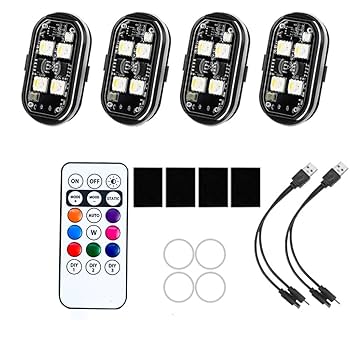 Mini Bike Parts 4PCS Wireless LED Lights With Remote - 8 Colors, USB Charging, Waterproof For Cars, Bikes & Motorcycles Led Lights For Car