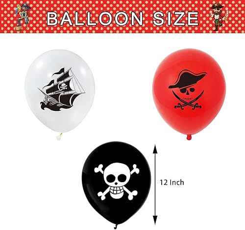 Miniatura 2 de Globos de fiesta de piratas caribeños, blanco, negro y rojo, ramo de globos de látex para decoración de fiesta de cumpleaños temática náutica, 12