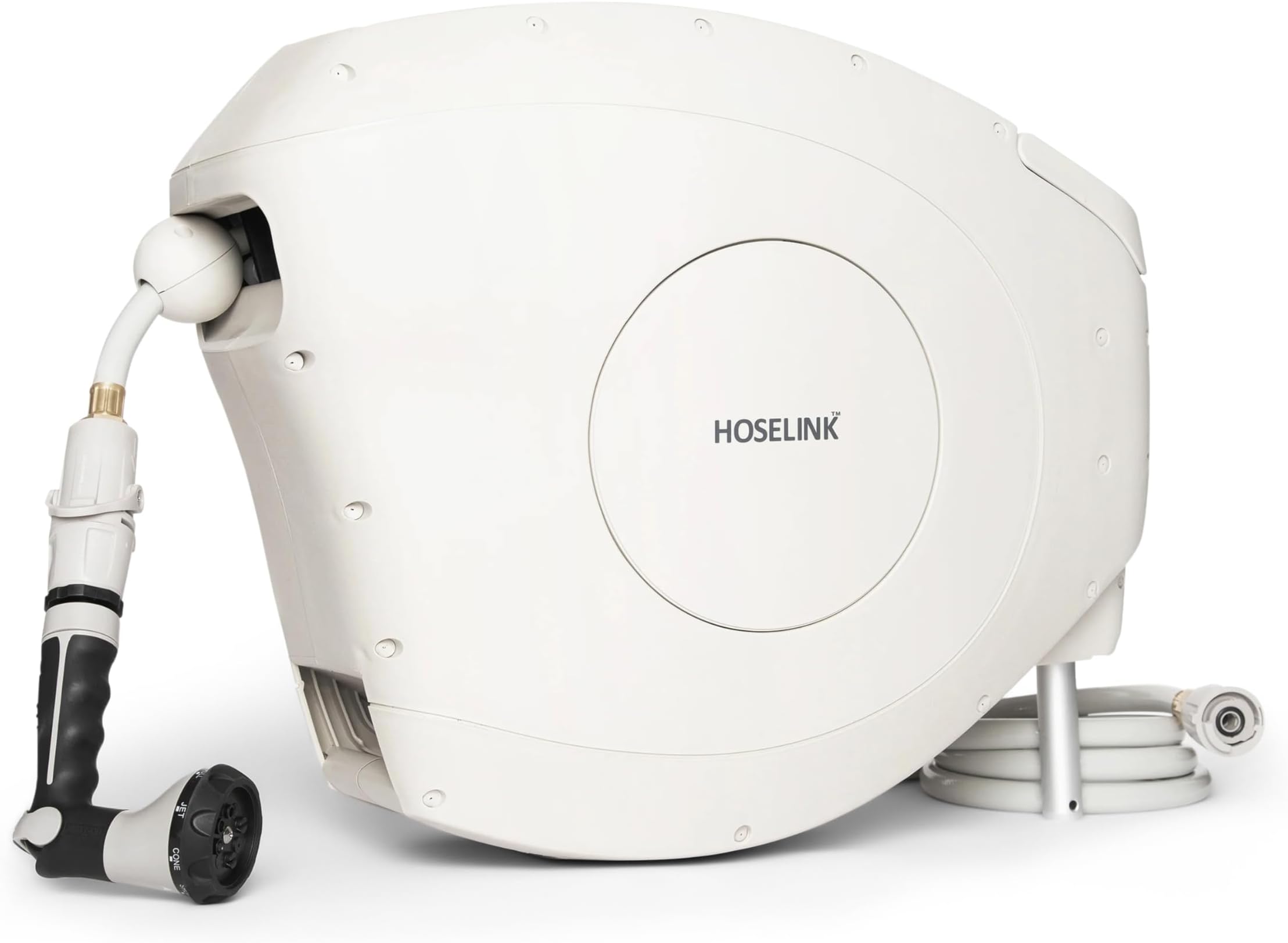 Classic Beige 50ft Hi-Flow Automatic Retractable Garden Hose Reel, 9/16”, 8-Pattern Spray Nozzle, UV-Stabilized Kink-Free Hose, Wall Mounted Watering Solution for Backyard, Garden & Outdoor