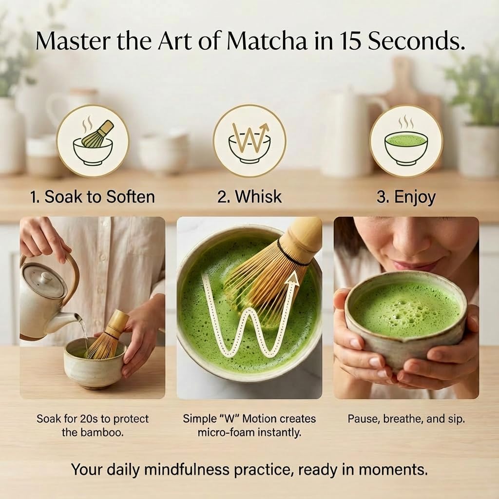 ARTDOU Handmade Bamboo Matcha Whisk (Chasen), Bamboo Blender, Matcha Latte