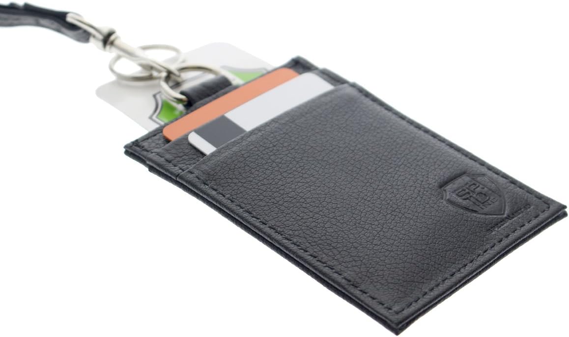 Union Made Leather Badge Holder - USA Manufactured Heavy Duty Four Pocket ID Badge Wallet with Lanyard by Specialist ID