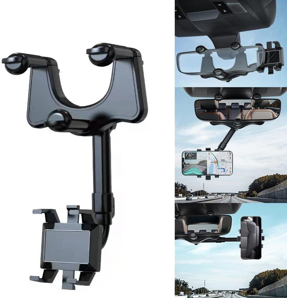 MoreChioce Rearview Mirror Phone Holder, 360 Degree Rotatable Car Rearview Mirror Bracket Universal Rearview Mirror Car Mount Grip Clip for Smartphones Width 3 to 5.5 Inches,#B