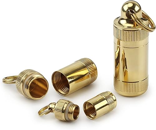 Miniatura 2 de TONYFY Pastillero portátil, mini caja de almacenamiento de pastillas, llavero impermeable de latón, organizador de medicamentos para bolsillo,