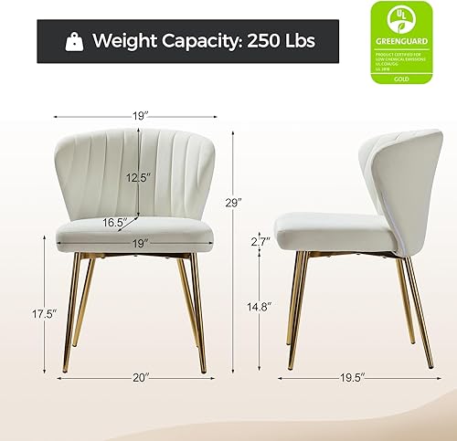 Miniatura 2 de HULALA HOME Sillas de comedor de terciopelo moderna silla pequeña sin brazos con patas de metal dorado bonita silla lateral tapizada para sala de