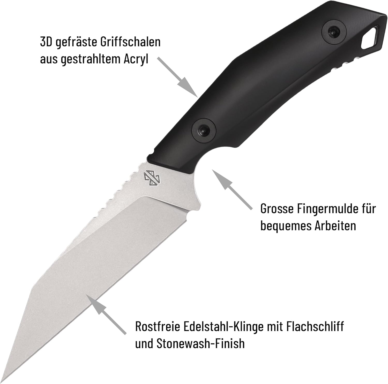 THARN - Fixed Blade Seax Knife - Sheepsfoot blade - approx. 4.4 inch blade length - incl. Kydex sheath (Stonewashed)