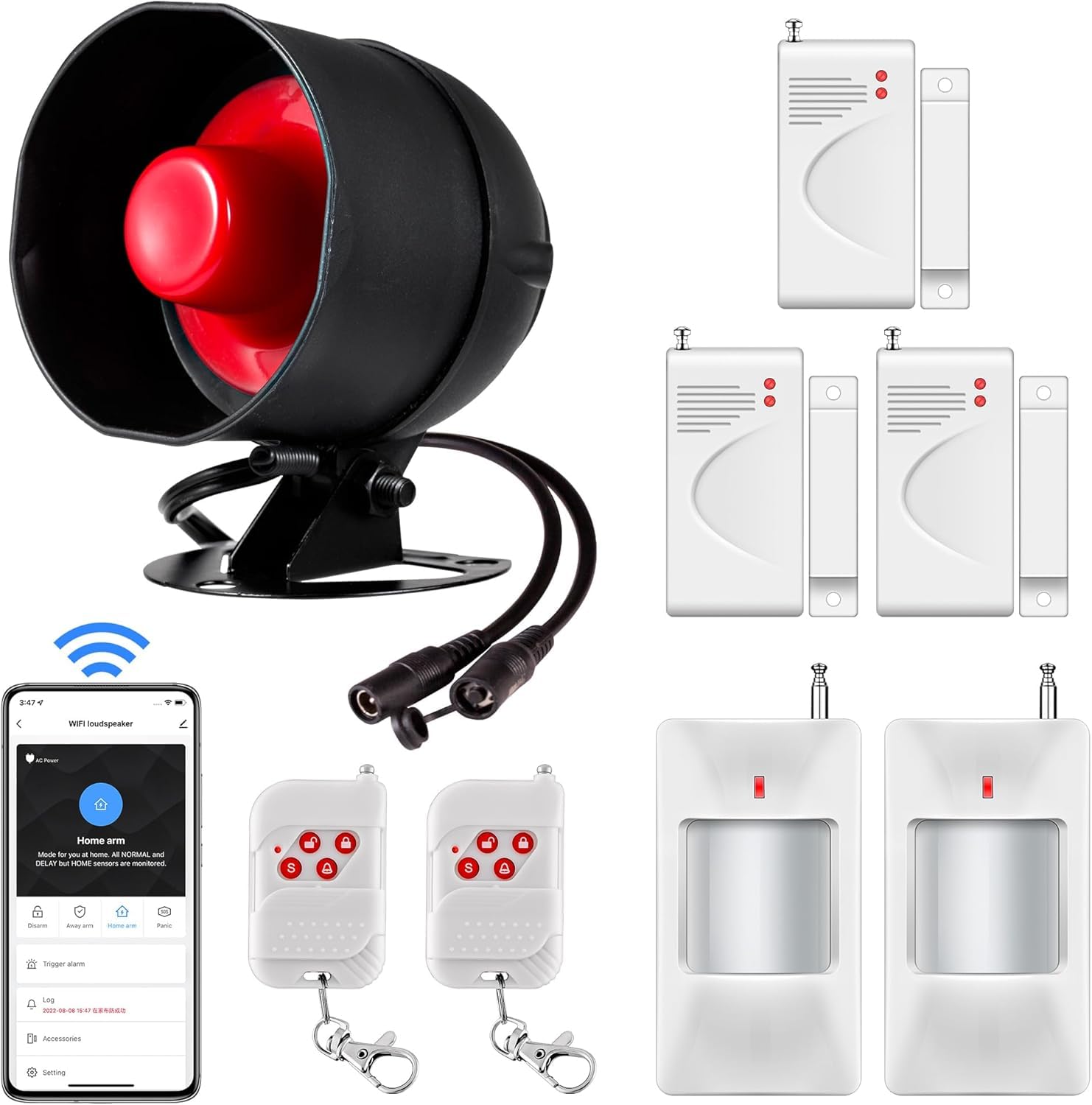WIFI Sistema de Alarma Kit con Sirena de 115dB, Sensor de Movimiento, Sensor de Puerta y Ventana y Sistema de Alarma de Seguridad con Control Remoto
