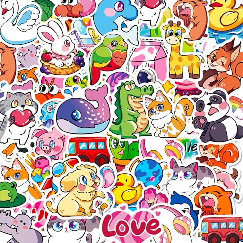 Image of 50 PCS Cute Stickers, Mixed Adorable Animal Stickers Bulk, Reusable Waterproof Kawaii Vinyl Sticker for Water Bottles