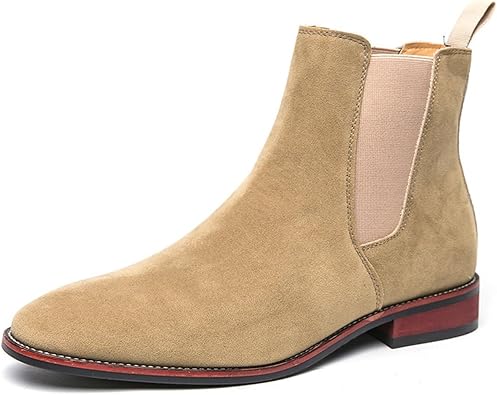 Mens Chelsea Boots Suede Casual Ankle Boots Dress Boots Elastic Slip On Boots for Men