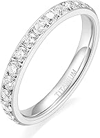 TIGRADE Women's 3mm Hypoallergenic Titanium Half Eternity CZ Engagement Ring Wedding Band Sizes 3-13