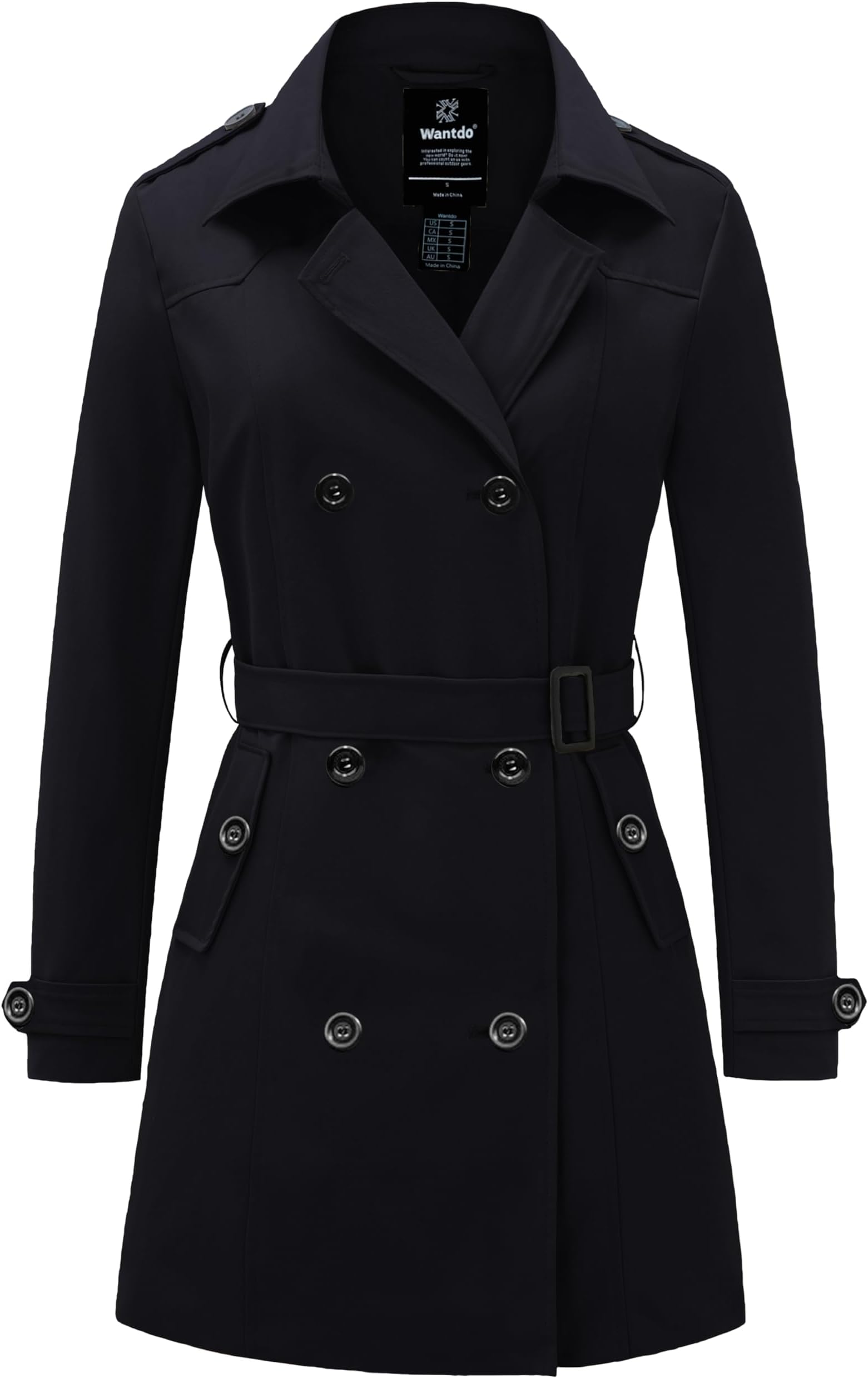 Wantdo Women's Double-Breasted Trench Coat with Belt