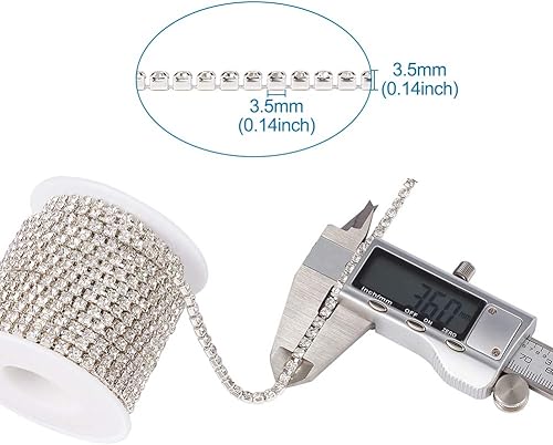 Miniatura 6 de Mega Pet Cadenas de latón con diamantes de imitación de 10 yardas de 0.138 in, cadena de copa de garra de cristal transparente para coser flecos,