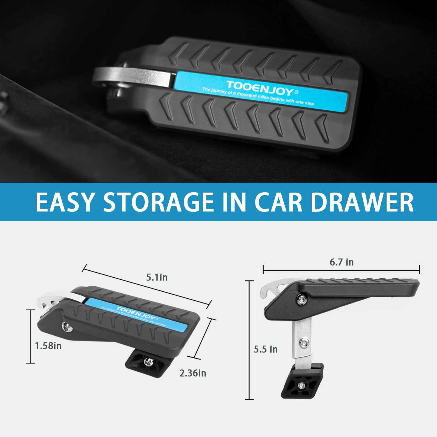 TOOENJOY 5 Angles Universal Car Door Step Door Latch Hook, Foldable Stand Pedal Step Up Easy Access Car Roof, Alloy Steel & Rubber Hold up to 400LBS
