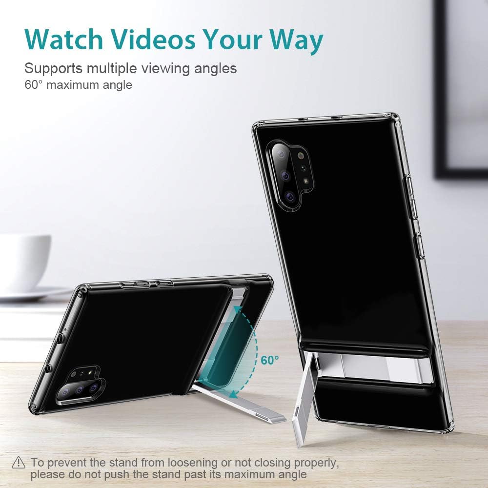 ESR Metal Kickstand Compatible with Galaxy Note 10 Plus Case,Vertical and Horizontal Stand,Reinforced Drop Protection,Flexible TPU Case for Galaxy Note 10+/10 Plus/5G 6.8" (2019),Clear Black