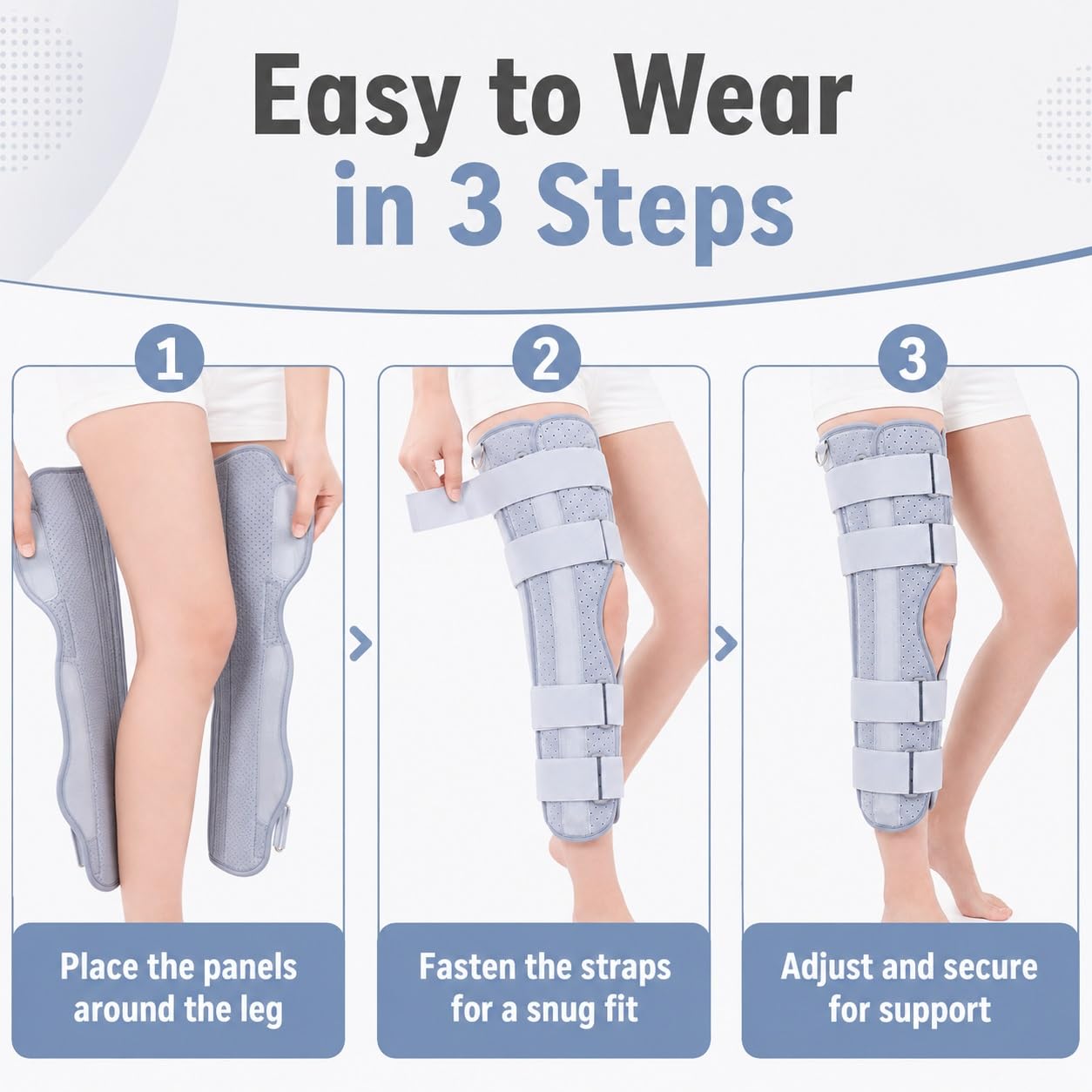Inmovilizador de Rodilla de 3 Piezas Férula de Pierna Completa para Recuperación Postoperatoria Soporte Rígido para Esguinces Desgarro de Menisco y ACL Ajustable(L)