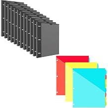 INFUN 1 INCH Telescoping 3 Ring Binder-12PCS Black + 24 pcs Plastic Binder Dividers