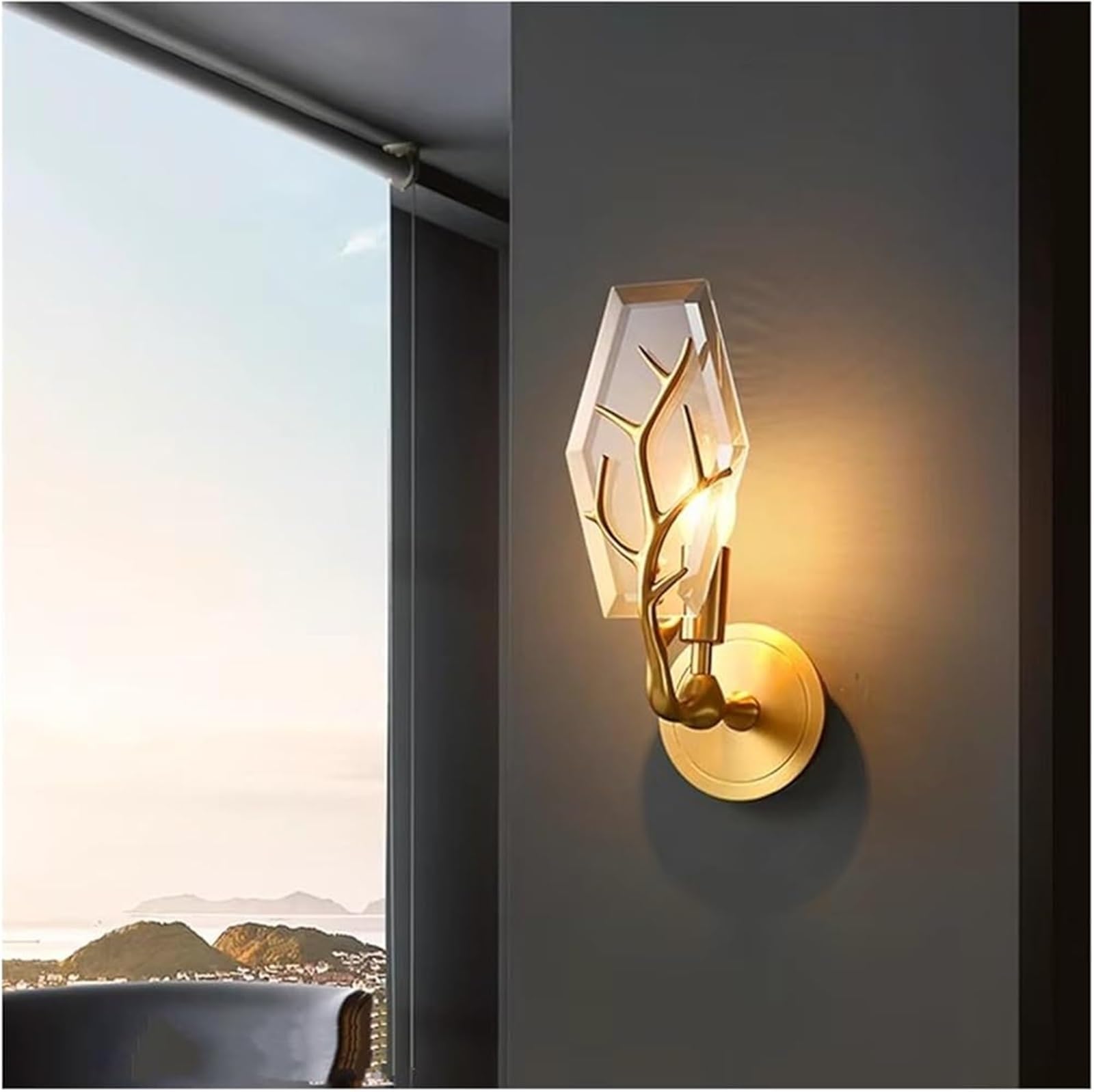 SMCCYYSD Nordic Copper Antlers Wall Lamp Indoor Gold Aisle Stair Light Living Room Bedroom Hotel T-155