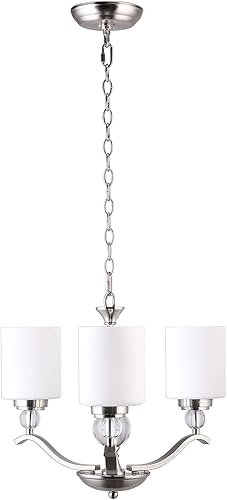 Miniatura 2 de CO-Z Candelabro de níquel cepillado de 3 luces, lámpara de techo colgante contemporánea con bola de cristal K9 decorativa y pantalla de cristal de