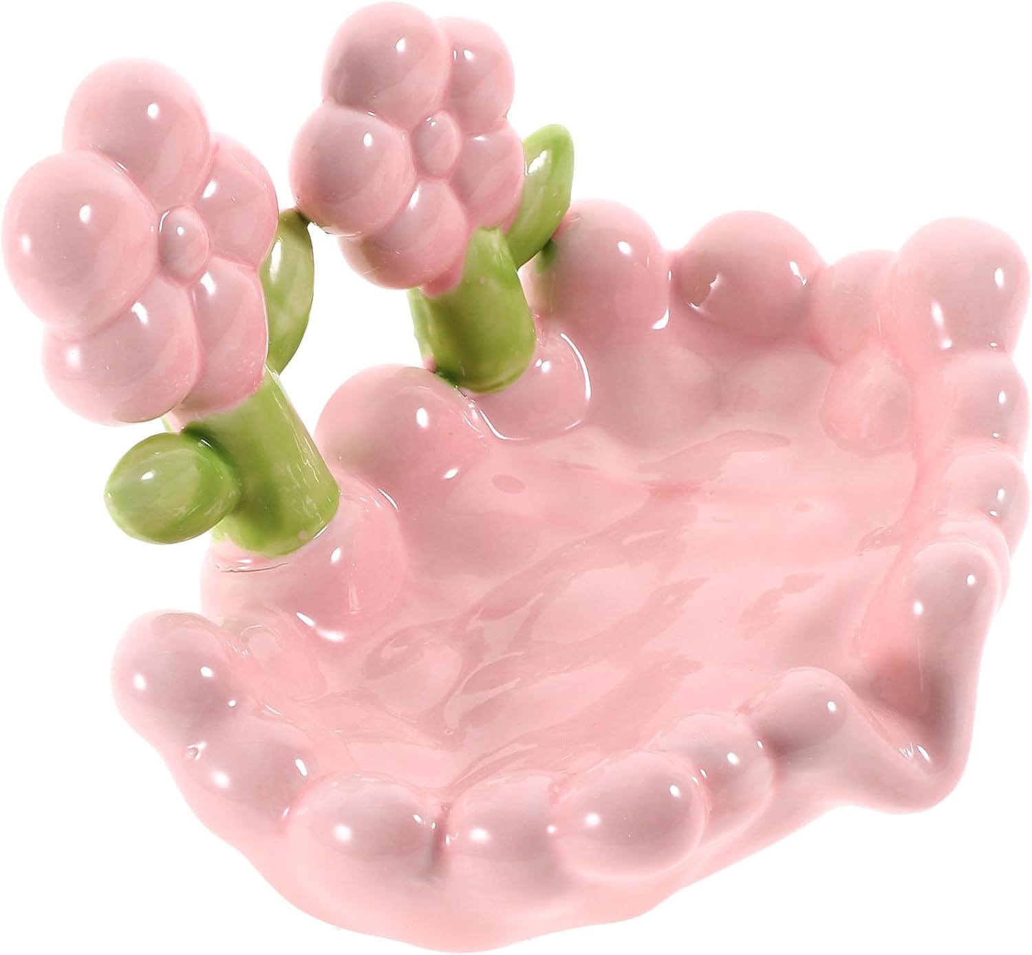 Toyvian Ceramic Soap Dish Flower Design Self-draining Bathroom Soap Holder Pink Floral for Washbasin and Laundry Room