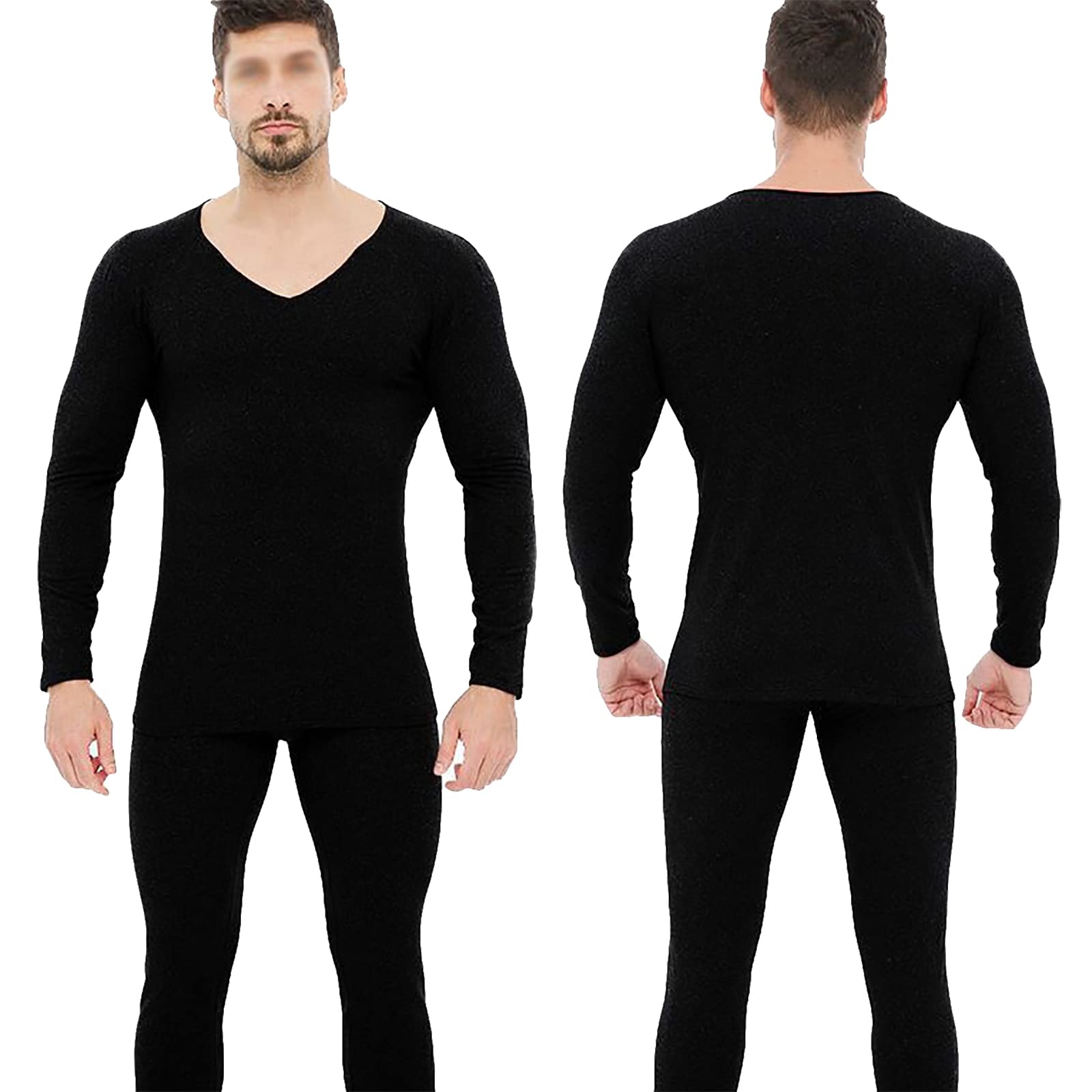 WHSPORT Męska ciepła ciepła termiczna długi zestaw johns bielizna koszula z długim rękawem u góry dół (kolor: czarny, rozmiar: 4XL)