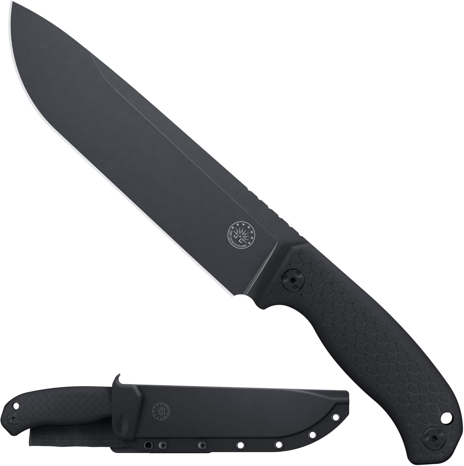 Off-Grid Knives - TRACKER-XXL Fixed Blade Knife, Cryo D2 Blade Steel, G10 Scales, Kydex Sheath, OG Lo-Pro Belt Attachment, Chopping, Camping, Bushcraft, Hunting, Survival (Blackout)